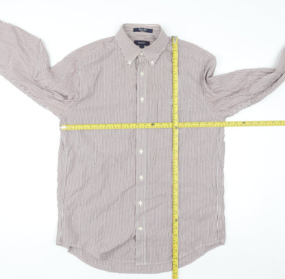 GANT Men's Brown Striped Button-Down Long Sleeve Regular Fit Shirt L