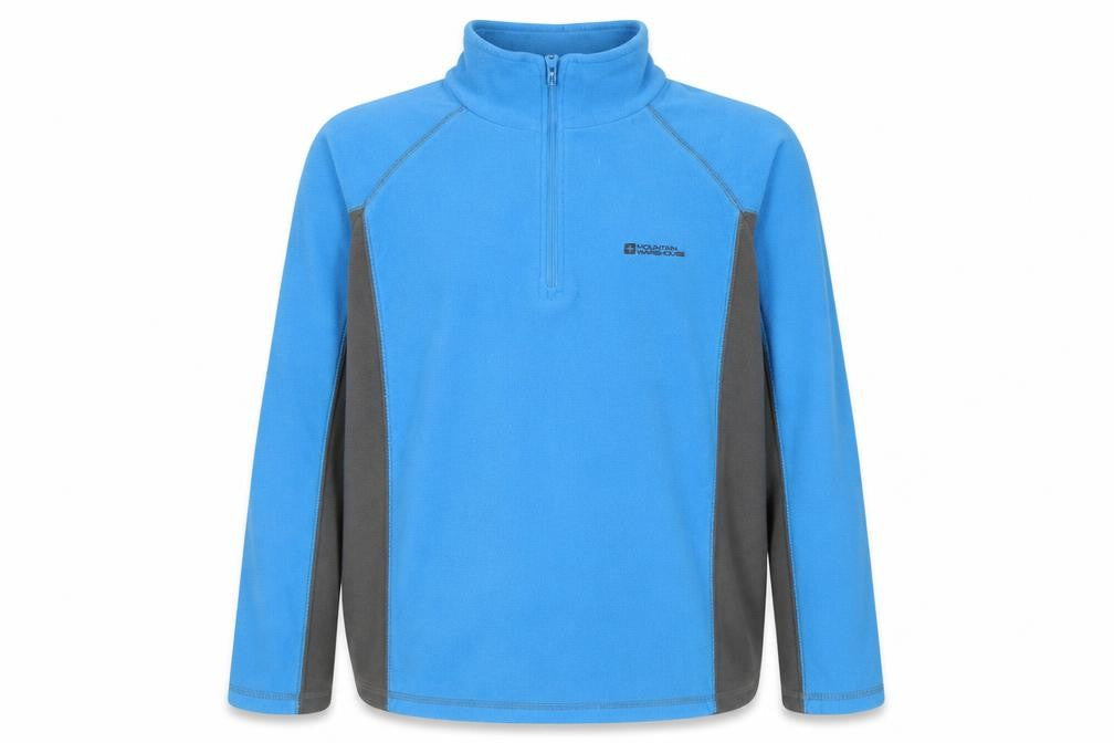 Front view of Mountain Warehouse boys’ blue fleece 1/2 zip sweatshirt - 13 years