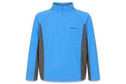 Front view of Mountain Warehouse boys’ blue fleece 1/2 zip sweatshirt - 13 years