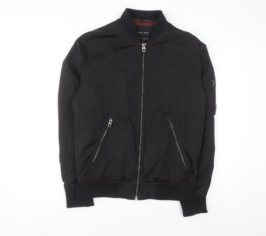 ZARA MAN Men's Black Bomber Jacket L Full Zip Lightweight