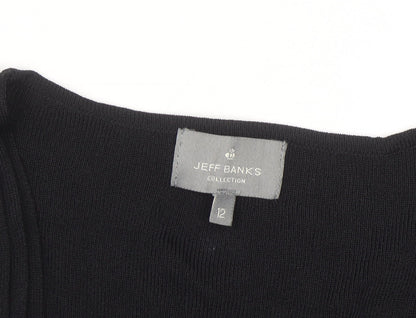 Jeff Banks Women Black Size 12 V-Neck Tunic Jumper with Buckle Detail
