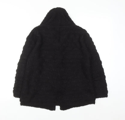 Marks and Spencer Women Black Chunky Knit Collared Cardigan S