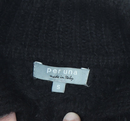 Marks and Spencer Women Black Chunky Knit Collared Cardigan S