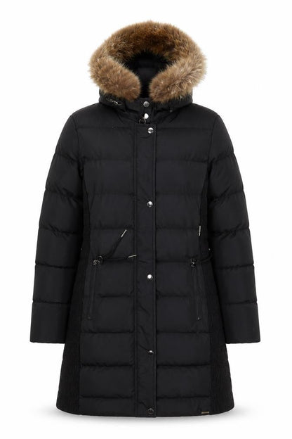 Rino & Pelle Women's Black Long Puffer Coat Size 10 Hooded Fur Trim