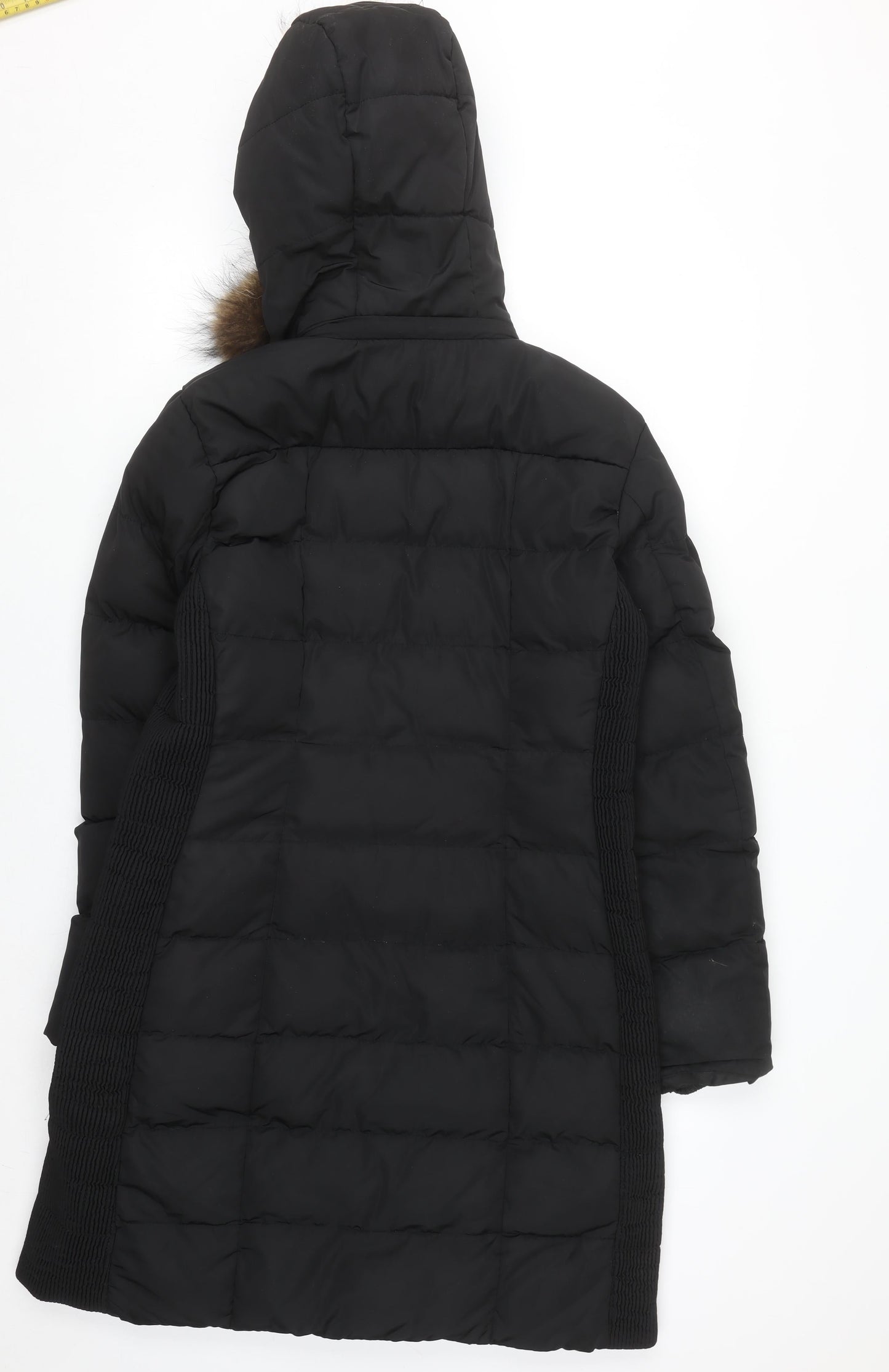 Rino & Pelle Women's Black Long Puffer Coat Size 10 Hooded Fur Trim