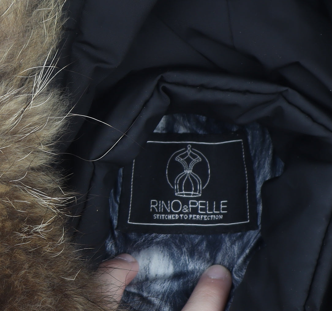 Rino & Pelle Women's Black Long Puffer Coat Size 10 Hooded Fur Trim