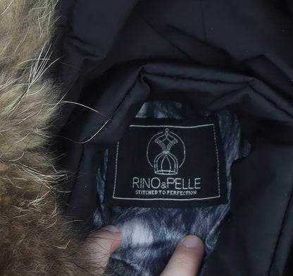 Rino & Pelle Women's Black Long Puffer Coat Size 10 Hooded Fur Trim