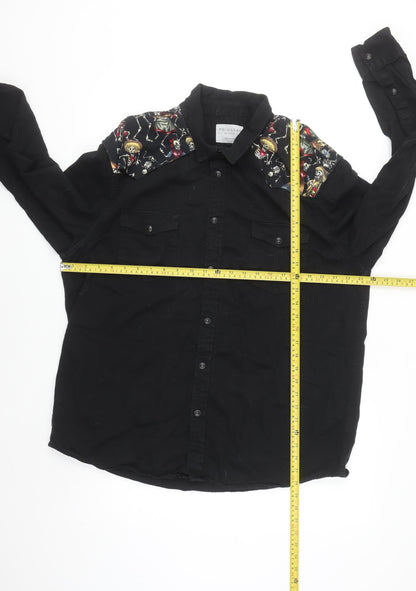 Primark Men’s Black 2XL Skeleton Western Long Sleeve Cotton Shirt
