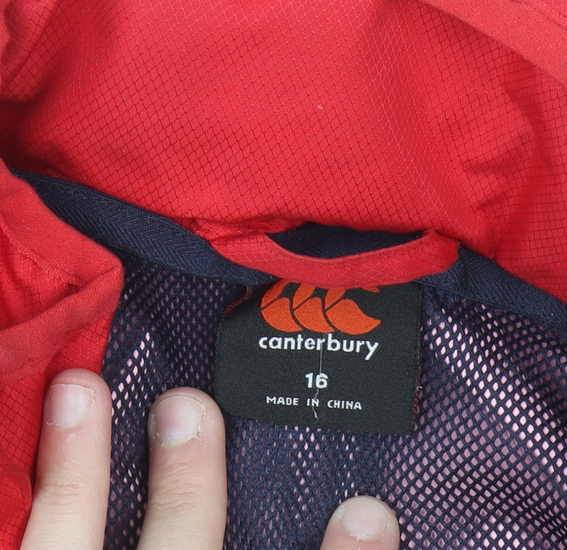 Canterbury Womens Red Hooded Rain Coat Jacket Size 16 Water Resistant
