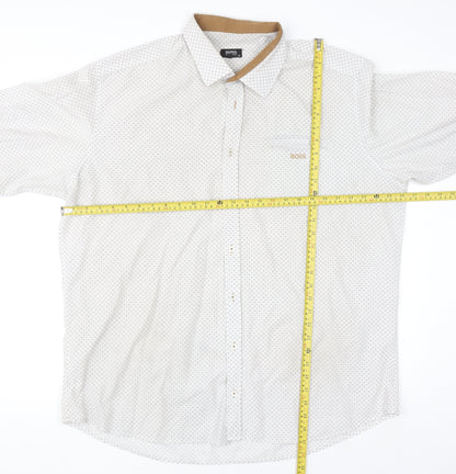 Hugo Boss Men's White Printed Long Sleeve Cotton Button-Up Shirt 5XL