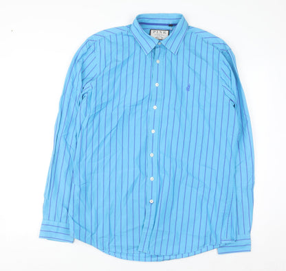 Thomas Pink Men's Blue Striped Classic Fit Cotton Long Sleeve Shirt M