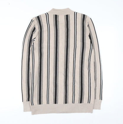 boohooMAN Men's Beige Striped Full Zip Jumper Size M Classic Knitwear