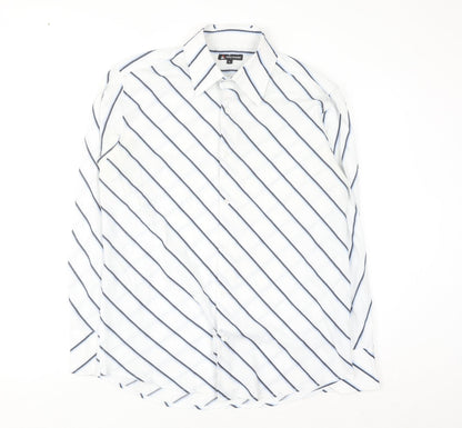 Precision Men’s White Striped Long Sleeve Regular Fit Button-Up Shirt L
