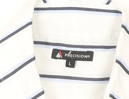 Precision Men’s White Striped Long Sleeve Regular Fit Button-Up Shirt L