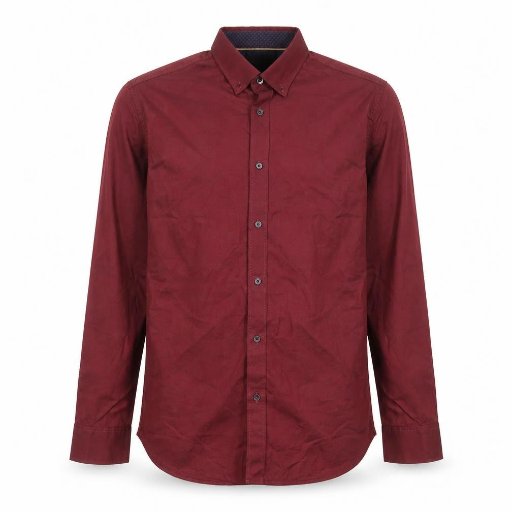 RESERVED Men's Red Slim Fit Button-Up Long Sleeve Cotton Shirt M