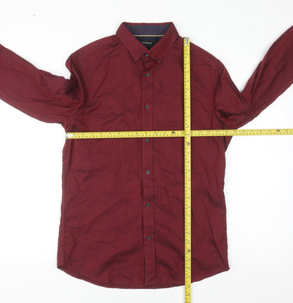 Reserved Men's Red Slim Fit Button-Up Long Sleeve Cotton Shirt M