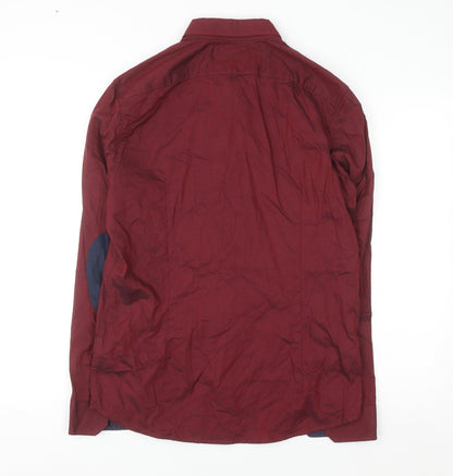 Reserved Men's Red Slim Fit Button-Up Long Sleeve Cotton Shirt M
