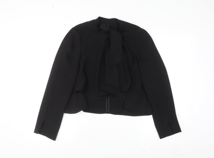 Zara Women Black Bow Neck Long Sleeve Wrap Blouse Size 12