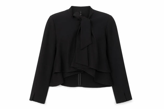 Zara Women Black Bow Neck Long Sleeve Wrap Blouse Size 12