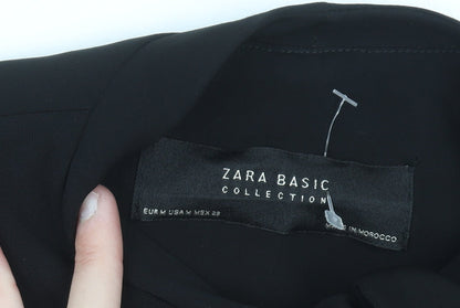 Zara Women Black Bow Neck Long Sleeve Wrap Blouse Size 12