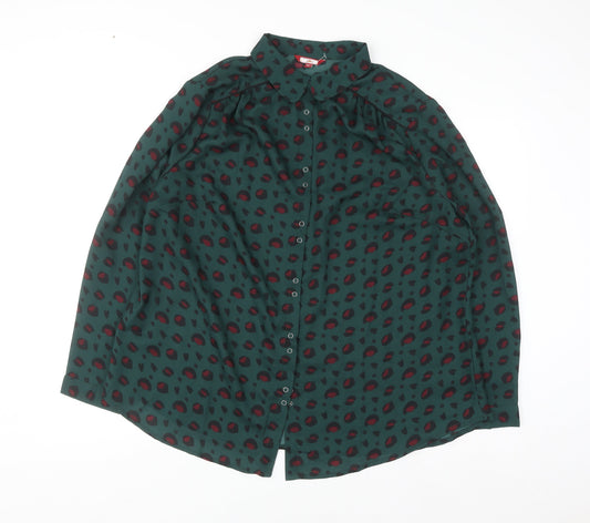 Joe Browns Womens Green Animal Print Long Sleeve Button-Up Shirt Size 20