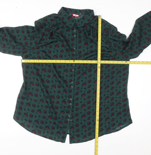 Joe Browns Womens Green Animal Print Long Sleeve Button-Up Shirt Size 20