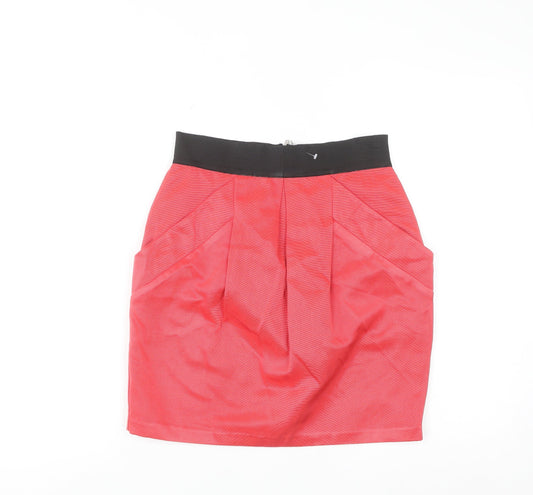 Oasis Women Red Short Pencil Skirt Size 8 Cotton Blend Zip Back