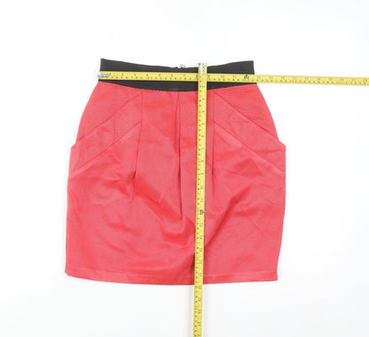 Oasis Women Red Short Pencil Skirt Size 8 Cotton Blend Zip Back