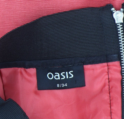 Oasis Women Red Short Pencil Skirt Size 8 Cotton Blend Zip Back