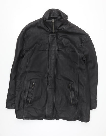 Morena Men's Black Leather Mid-Length Zip Jacket XXL
