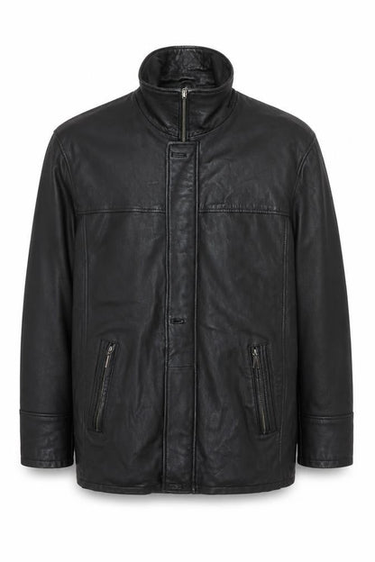 Morena Men's Black Leather Mid-Length Zip Jacket XXL