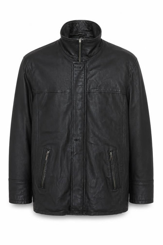 Morena Men's Black Leather Mid-Length Zip Jacket XXL