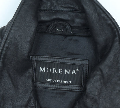 Morena Men's Black Leather Mid-Length Zip Jacket XXL