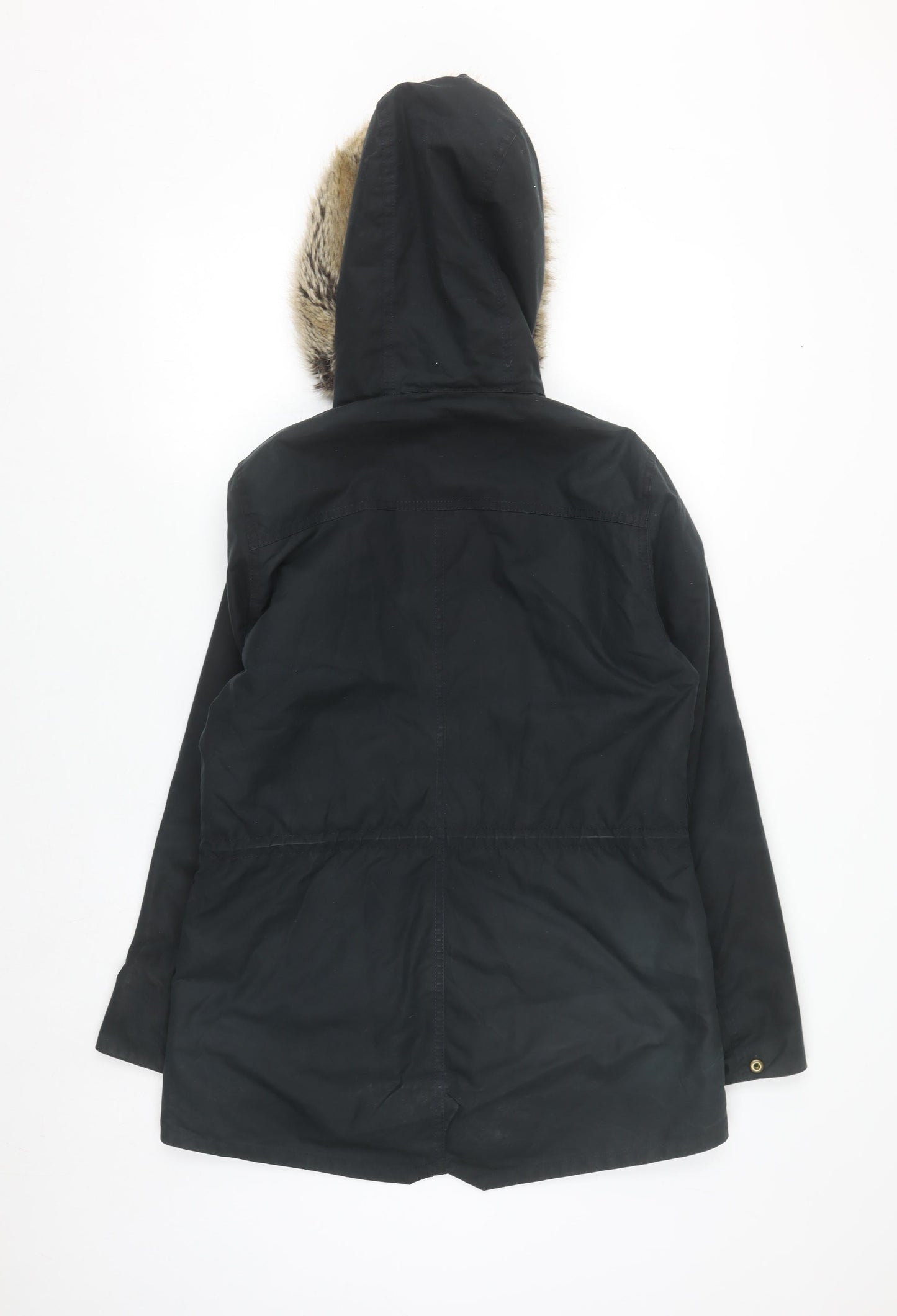Barbour Women Black Waxed Fur Hooded Parka Jacket Size 10