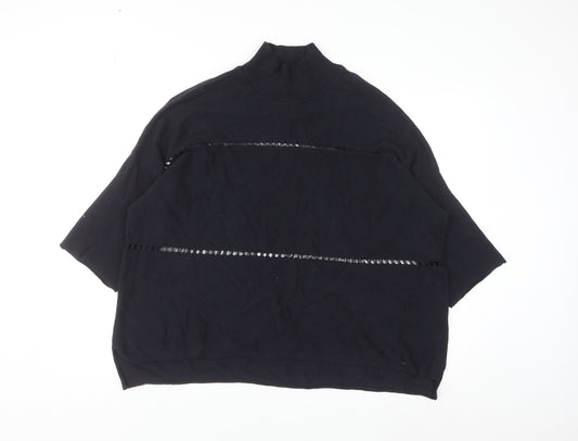 French Connection Women's Black XL Mock Neck Cotton Jumper