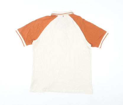 Pretty Green Men's Ivory and Orange Cotton Polo Shirt Size M