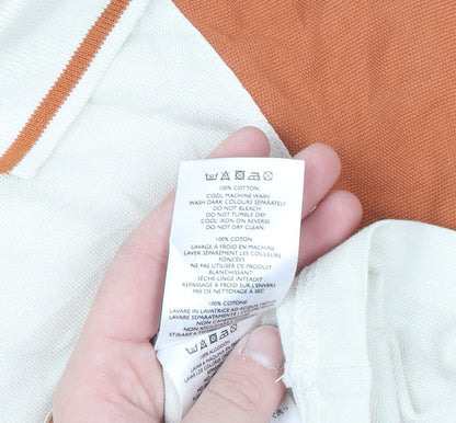 Pretty Green Men's Ivory and Orange Cotton Polo Shirt Size M