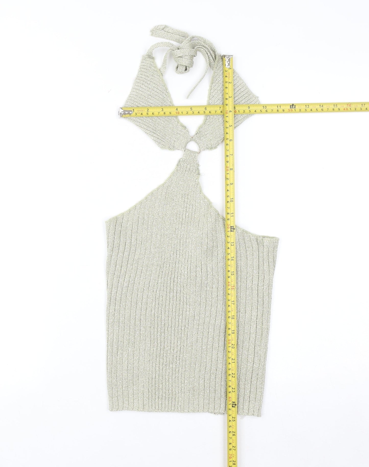 PrettyLittleThing Women’s Gold Halter Bodycon Knit Mini Dress Size S