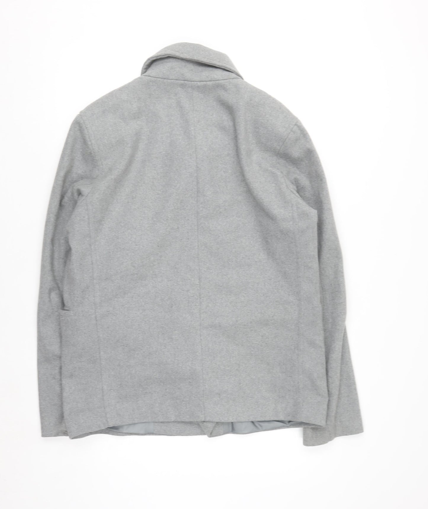boohooMAN Men’s Grey Wool Blend Pea Coat Size M Regular Fit