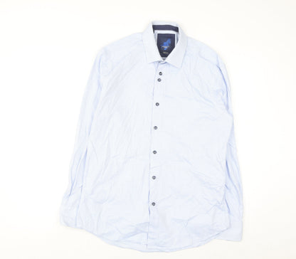 Benetti Luxury Men's Blue Check Slim Fit Cotton Long Sleeve Shirt 16.5in
