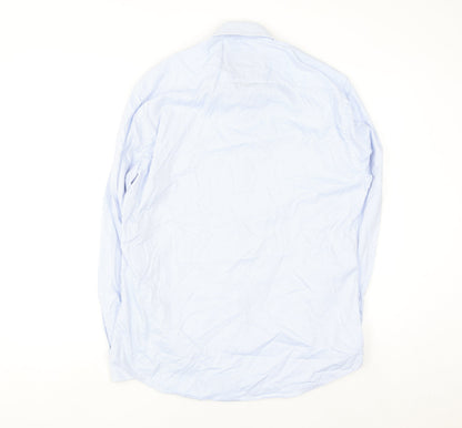 Benetti Luxury Men's Blue Check Slim Fit Cotton Long Sleeve Shirt 16.5in