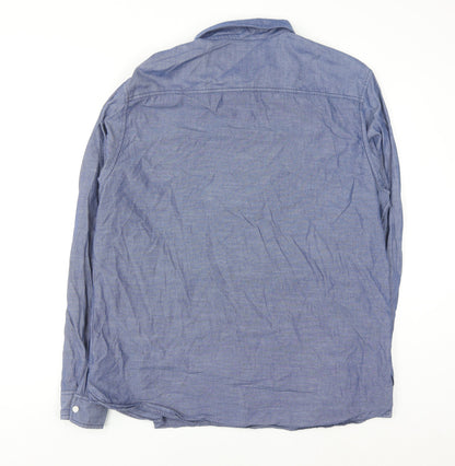 Calvin Klein Jeans Men's Blue Button-Down Long Sleeve Cotton Shirt XL
