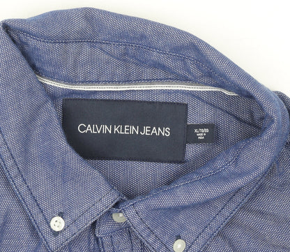 Calvin Klein Jeans Men's Blue Button-Down Long Sleeve Cotton Shirt XL