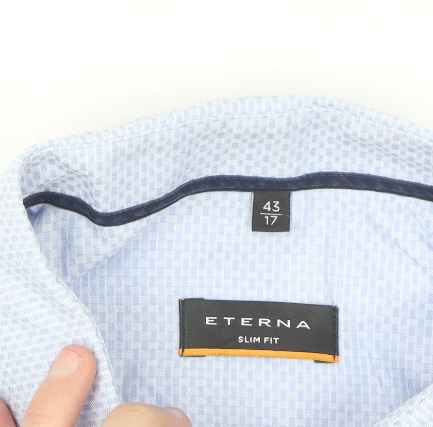 Eterna Men's Blue Slim Fit Long Sleeve Cotton Button-Up Shirt 17