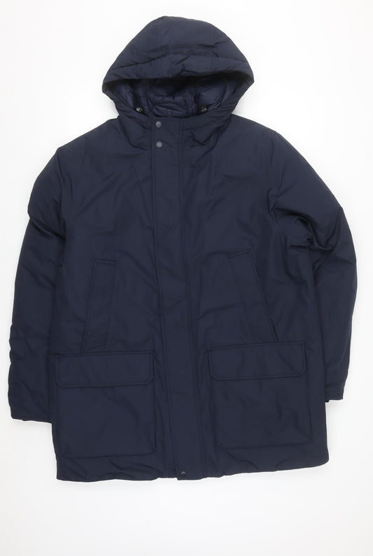 Marks and Spencer Men's Blue L Regular Hooded Parka Coat