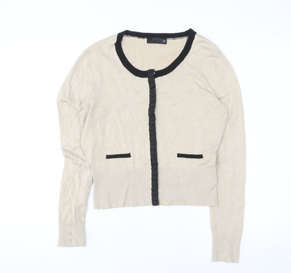 Savida Women’s Beige Black Trim Cardigan UK 12 Long Sleeve Knitwear