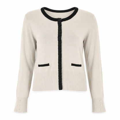 Savida Women’s Beige Black Trim Cardigan UK 12 Long Sleeve Knitwear