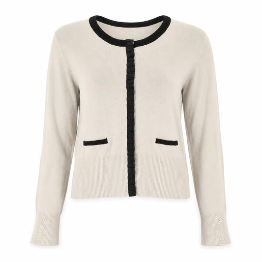 Savida Women’s Beige Black Trim Cardigan UK 12 Long Sleeve Knitwear