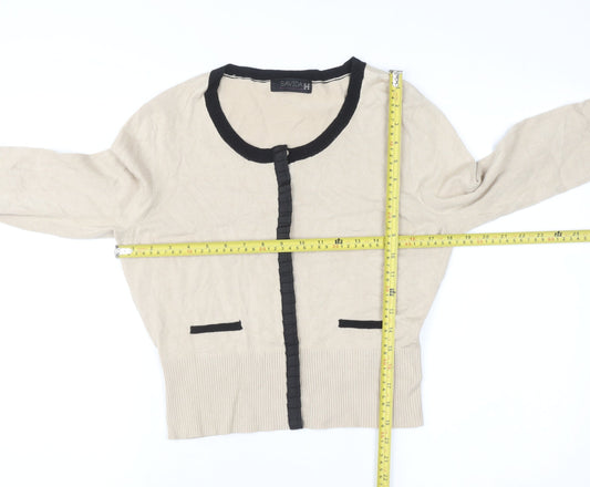 Savida Women’s Beige Black Trim Cardigan UK 12 Long Sleeve Knitwear