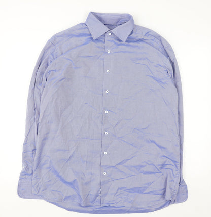 Eterna 1863 Men's Blue Modern Fit Cotton Long Sleeve Button-Up Shirt 17in